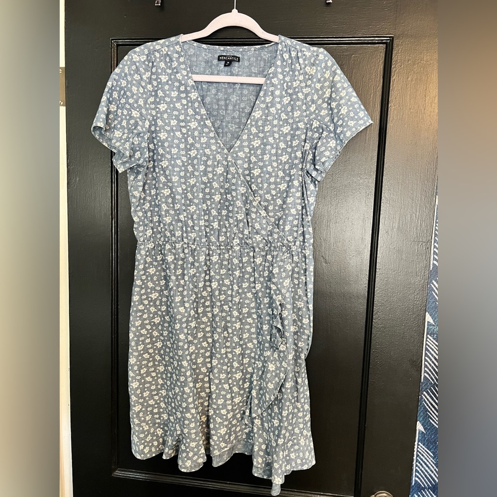 JCrew Blue Flower Dress/ Faux Wrap